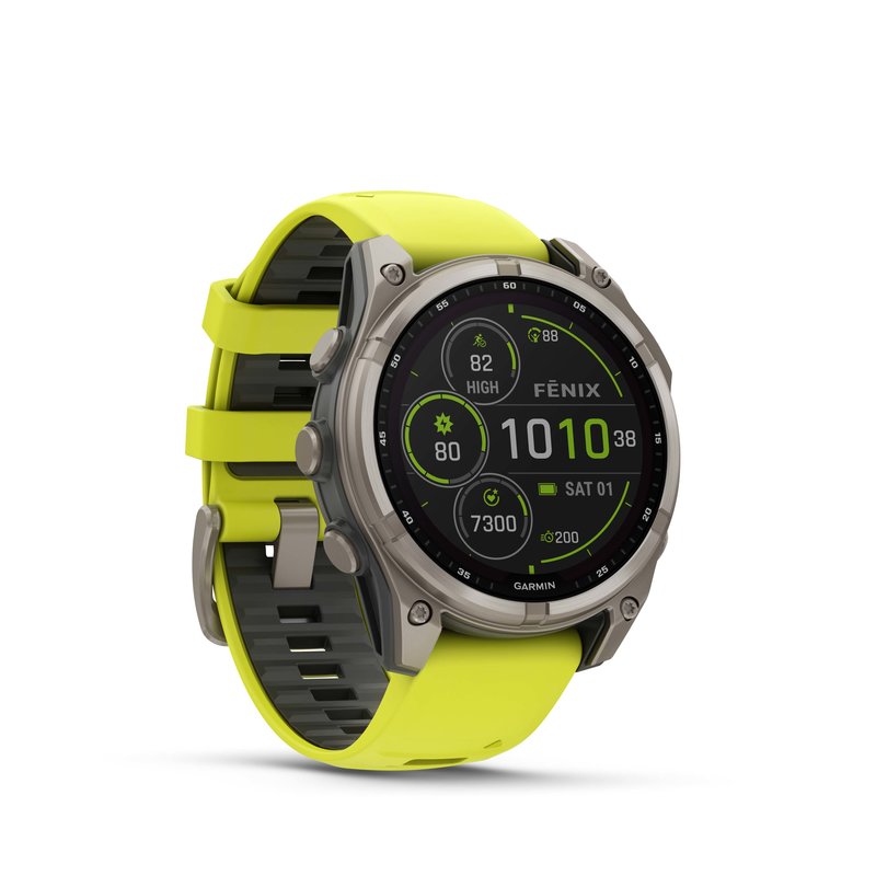 GARMIN fenix 8, 47 mm, SOLAR Sapphire, Graphit/Titanium Titan mit QuickFit-Silikon-Armband 22 mm Amp Yellow/Graphit